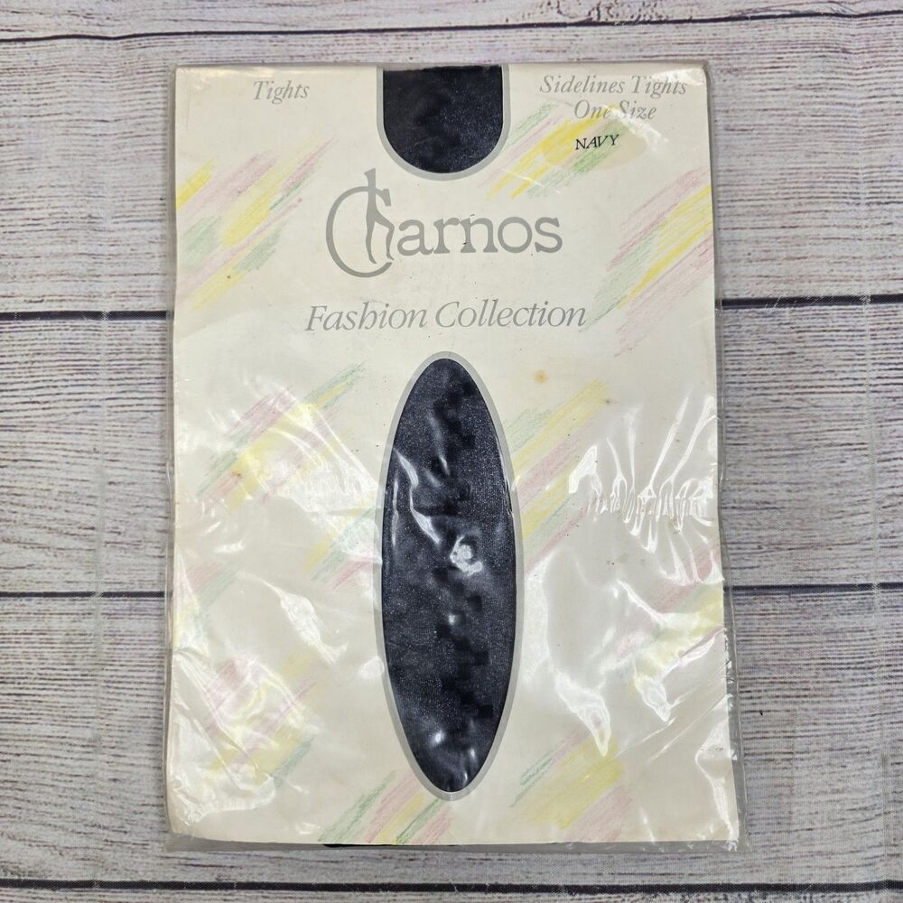 Vintage Charnos Fashion Collection Womens Onesize Navy Sidelines Tights NEW
